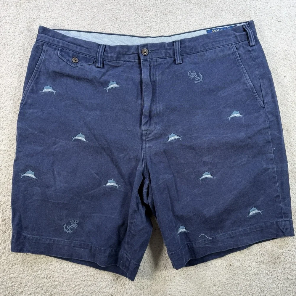 Polo Ralph Lauren Shorts Mens 38 Navy Classic Fit Nautical Embroidered Marlin